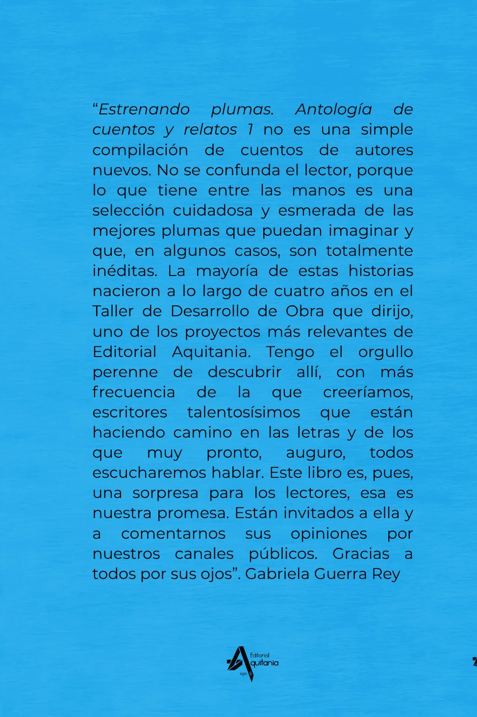 Contraportada de «Estrenando plumas»